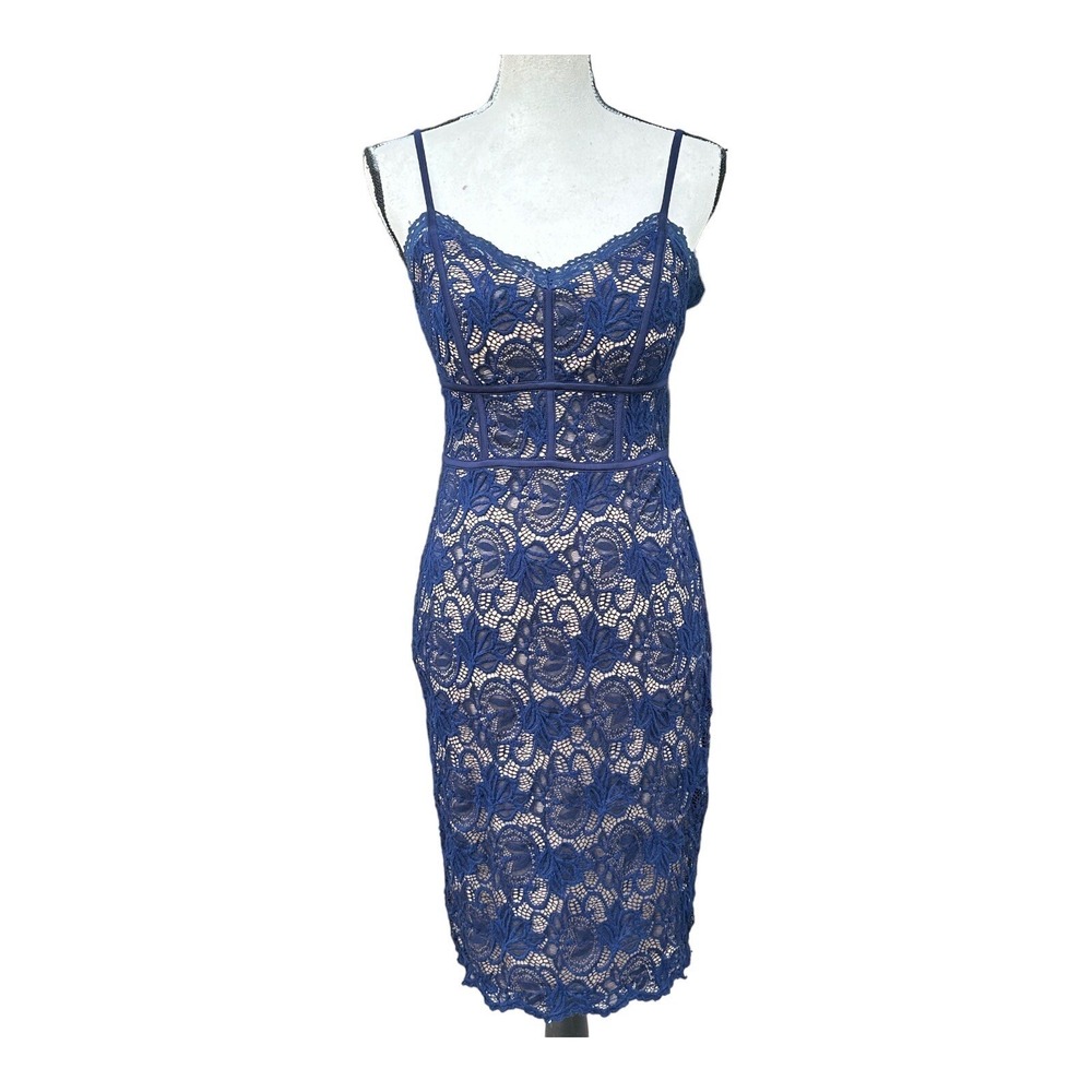 B. Darlin Blue Lace Nylon Sweetheart Neck Sleeveless‎ Knee Length Dress 7/8